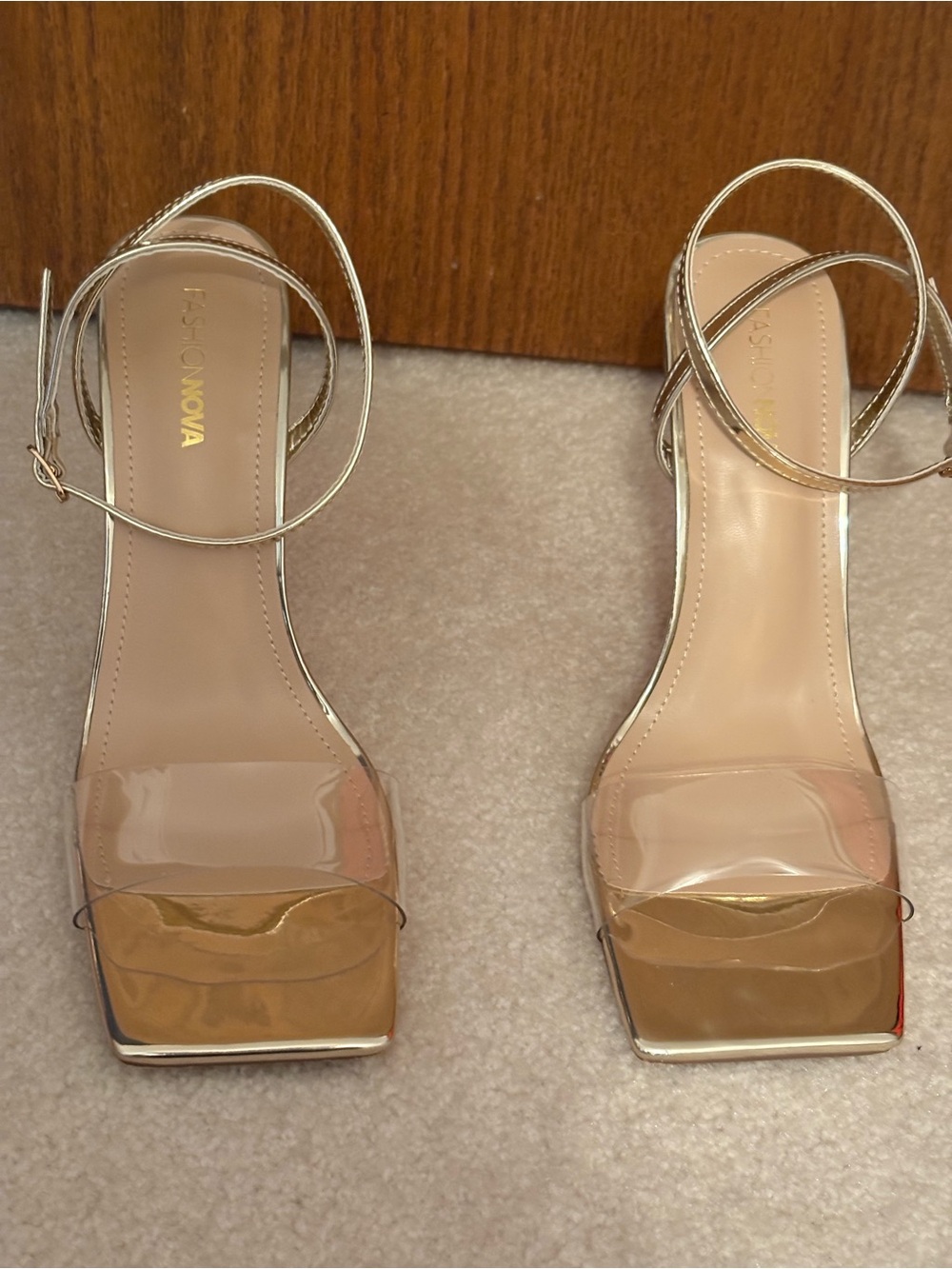 FASHION NOVA Metallic Gold Patent Sandals Size 9